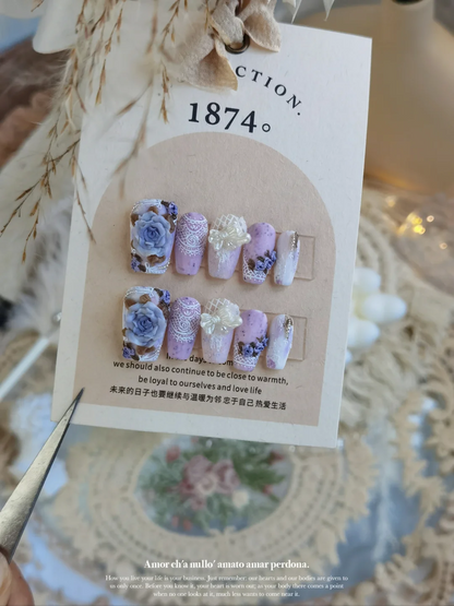 Coquette Lace 3D Flower Press On Nails Set