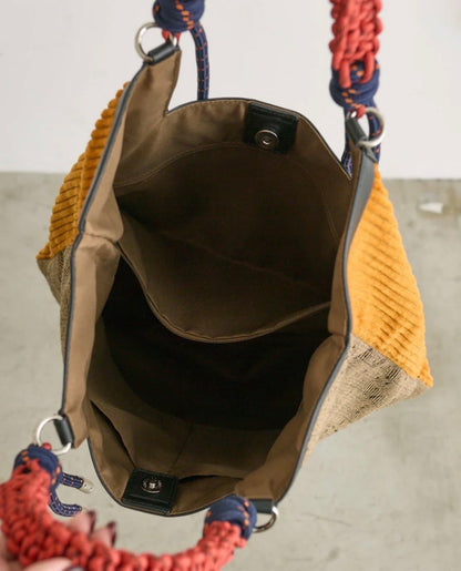 Corduroy Woven Rope Strap Tote Bag