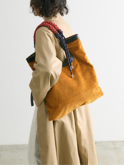Corduroy Woven Rope Strap Tote Bag