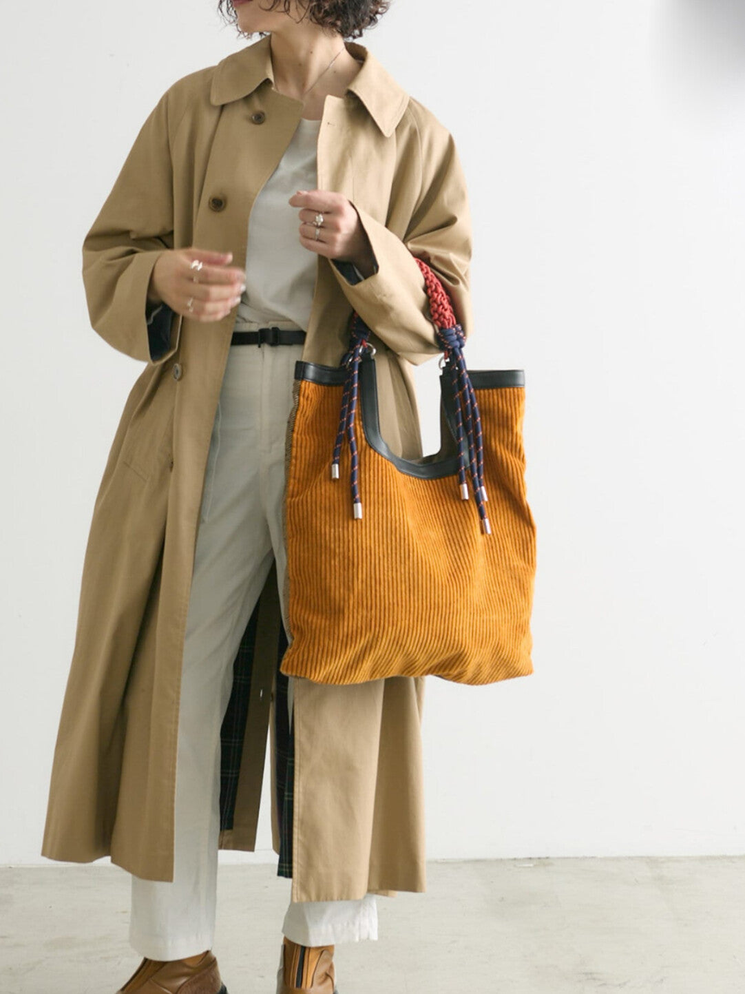 Corduroy Woven Rope Strap Tote Bag