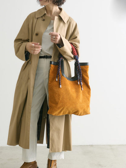 Corduroy Woven Rope Strap Tote Bag