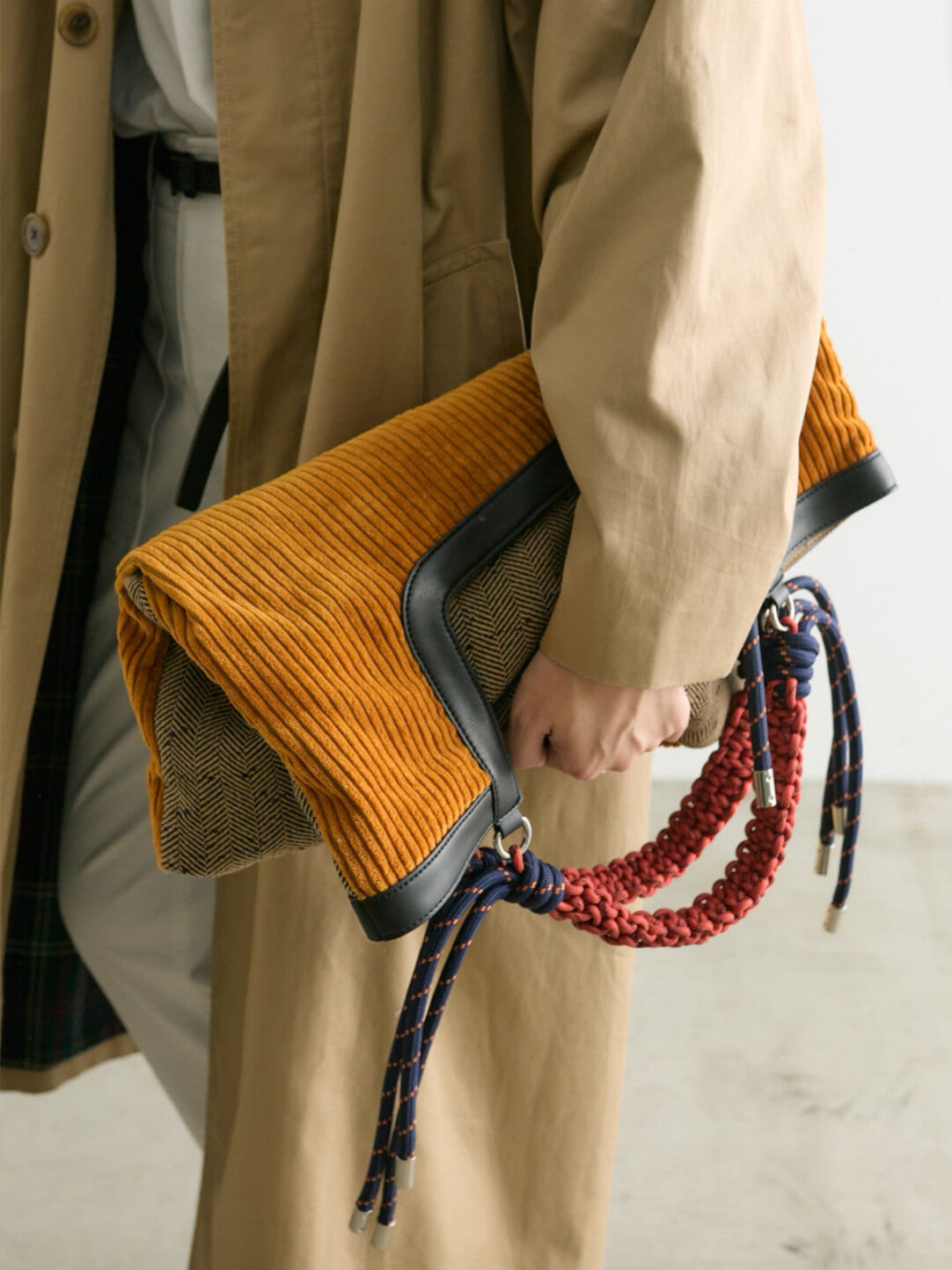 Corduroy Woven Rope Strap Tote Bag