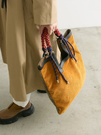 Corduroy Woven Rope Strap Tote Bag