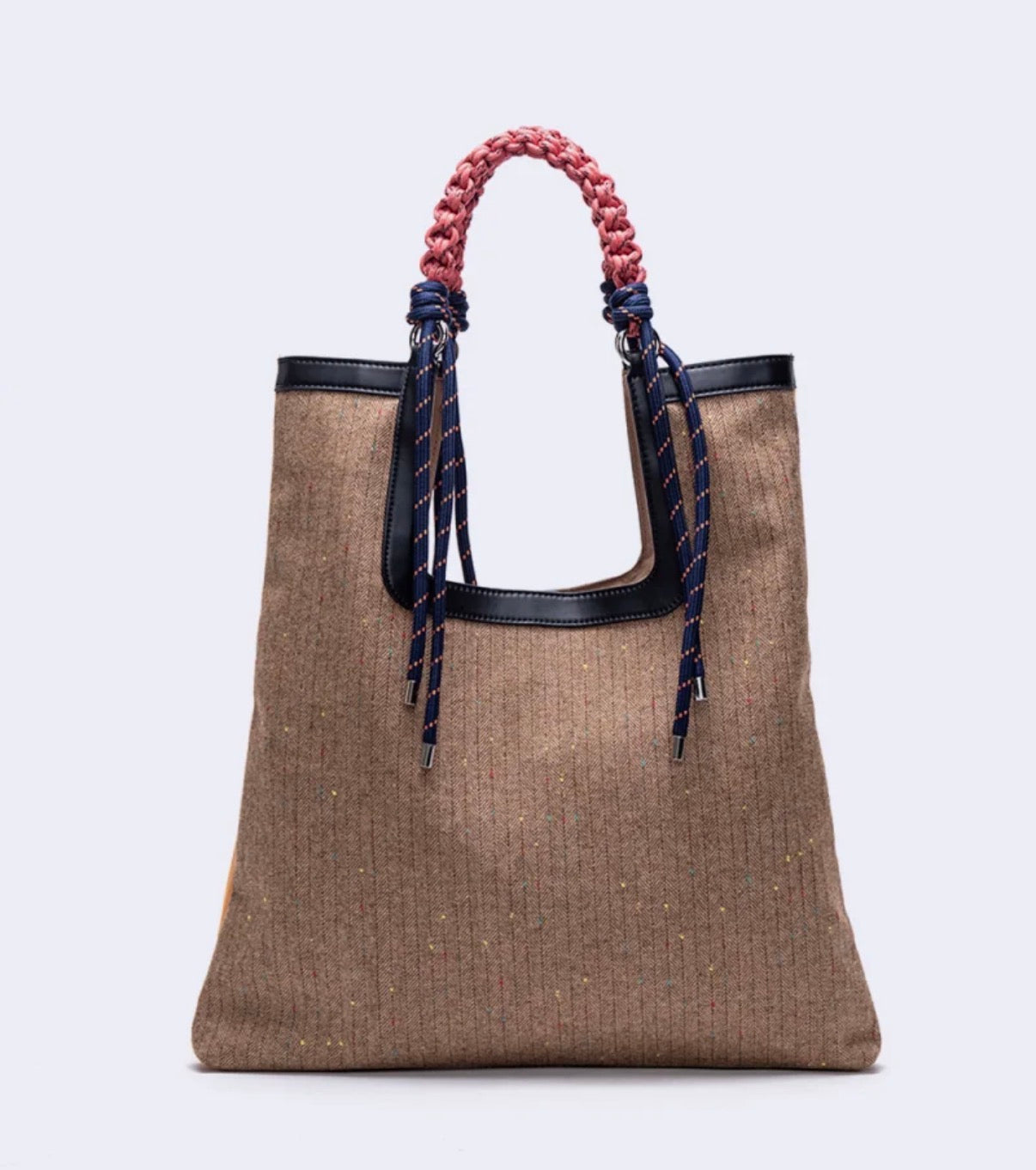 Corduroy Woven Rope Strap Tote Bag