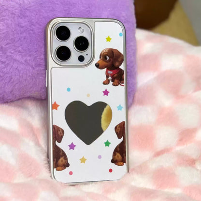 Cosmic Heart Pup: Silver Mirror Rhinestone Case