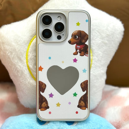 Cosmic Heart Pup: Silver Mirror Rhinestone Case