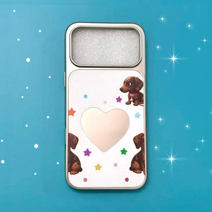 Cosmic Heart Pup: Silver Mirror Rhinestone Case