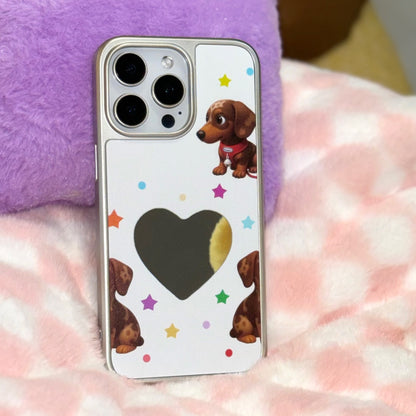 Cosmic Heart Pup: Silver Mirror Rhinestone Case