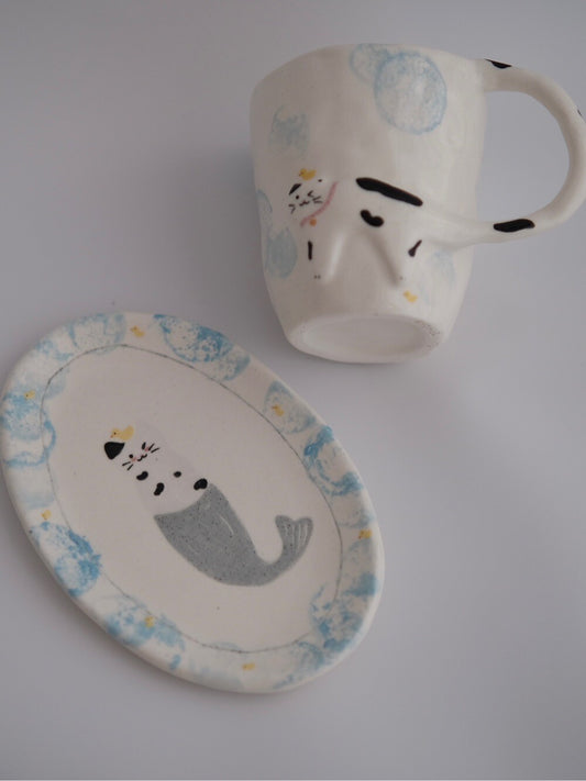 Cow Cat Summer Daydream Embossed Ceramic Mug