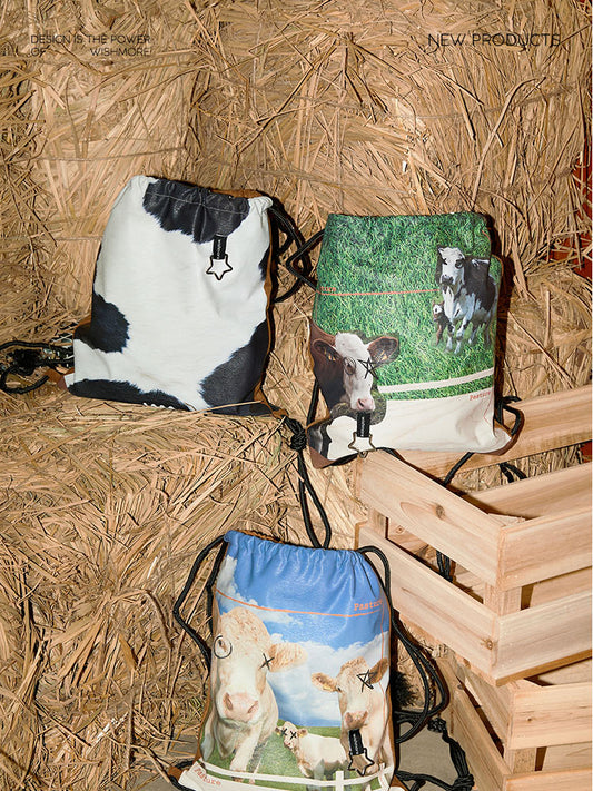 Cow Printed Drawstring Backpack