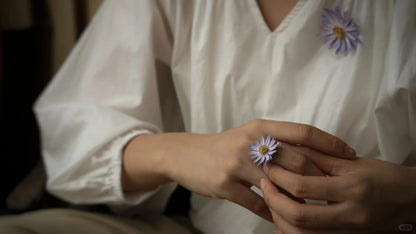 Cowhide Aster Flower Earrings