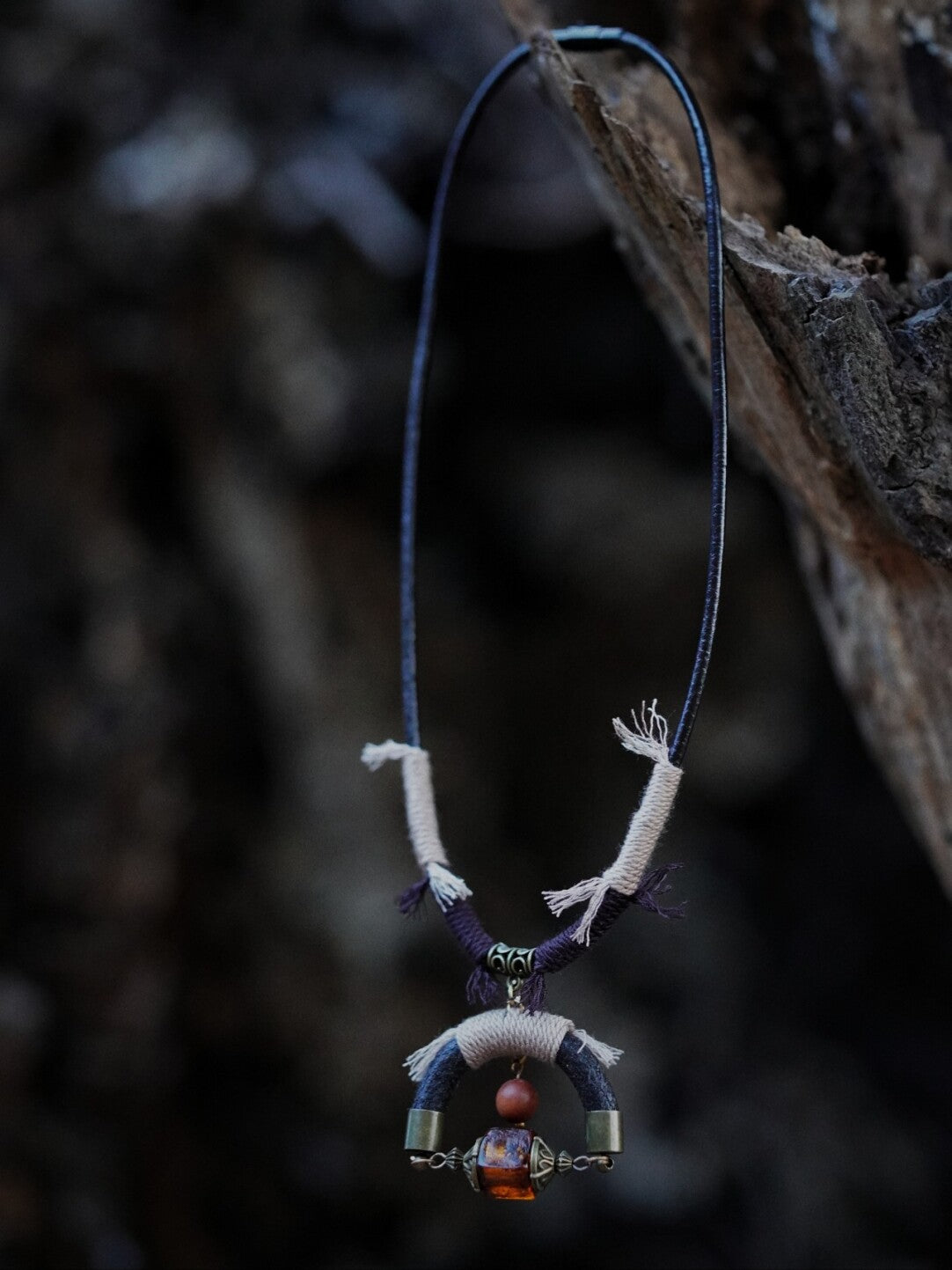 Leather Braided Sandalwood Glass Necklace