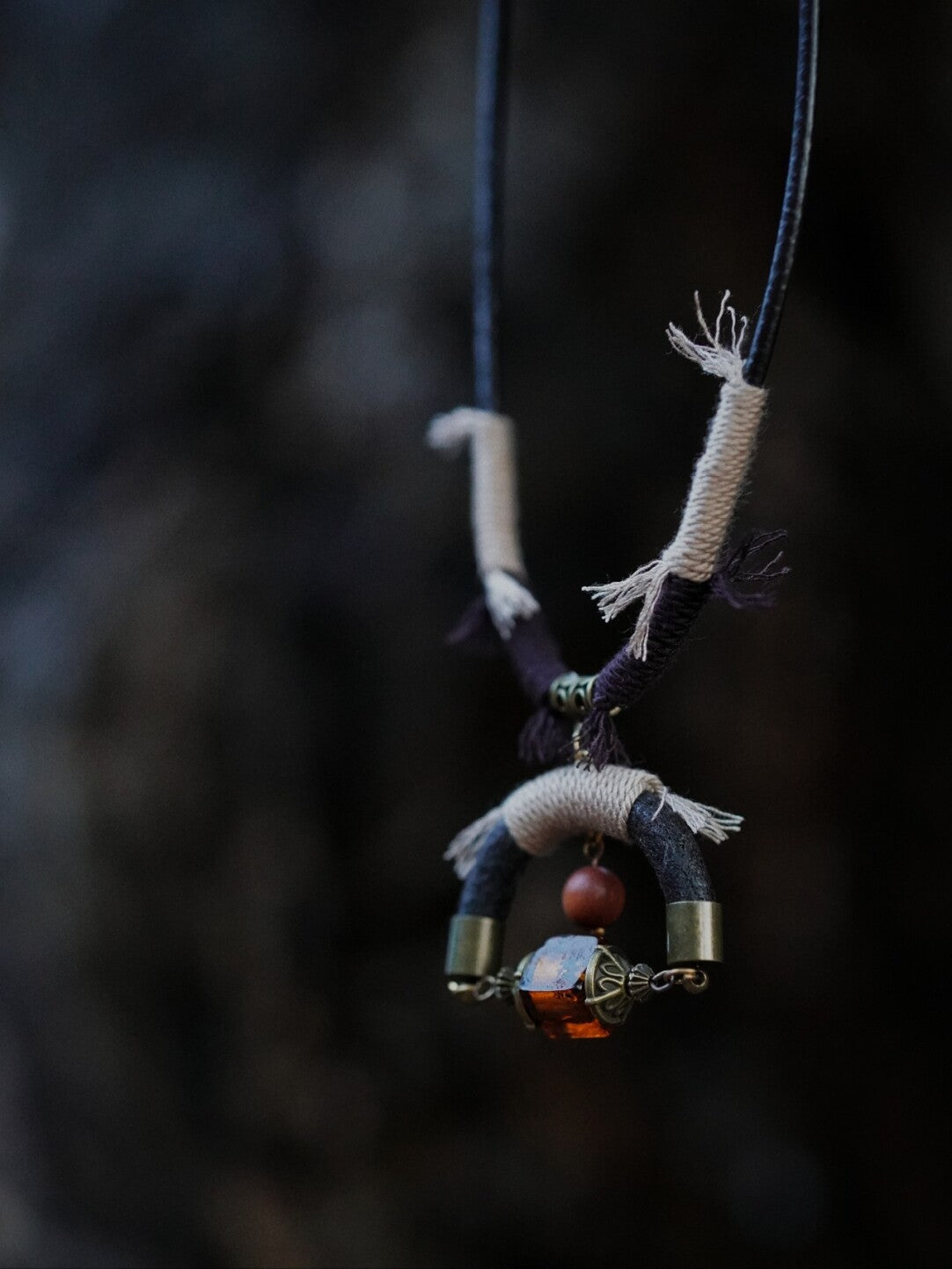 Leather Braided Sandalwood Glass Necklace
