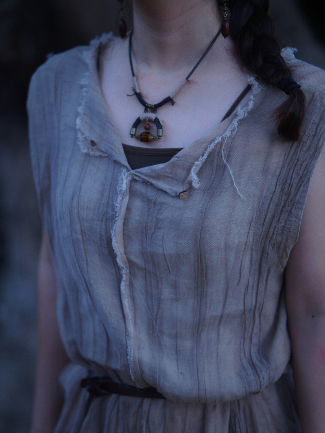 Leather Braided Sandalwood Glass Necklace