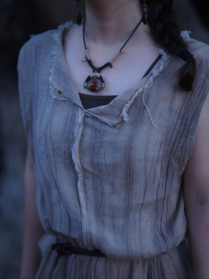 Leather Braided Sandalwood Glass Necklace