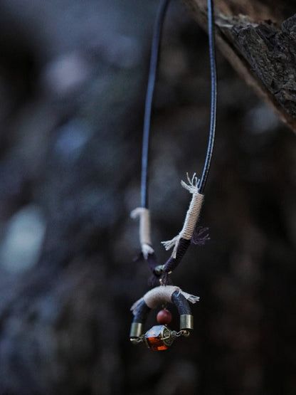 Leather Braided Sandalwood Glass Necklace