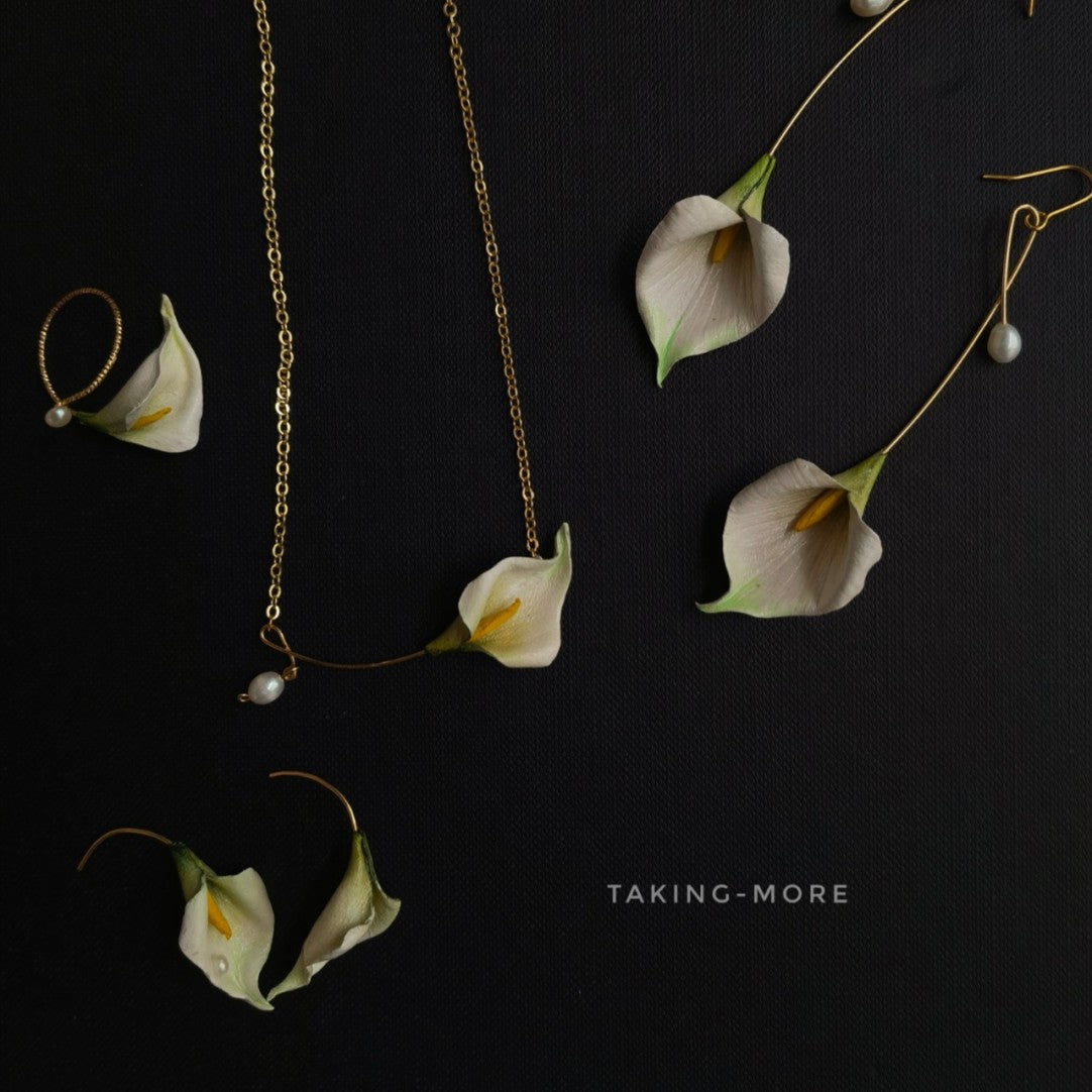 Cowhide Calla Lily Flower Earrings