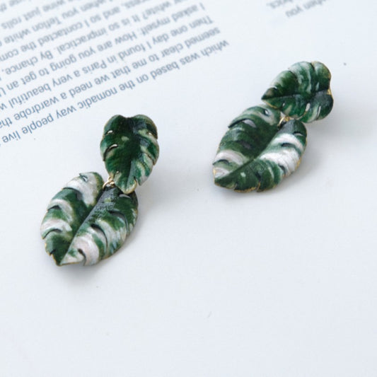 Cowhide Monstera Deliciosa Earrings