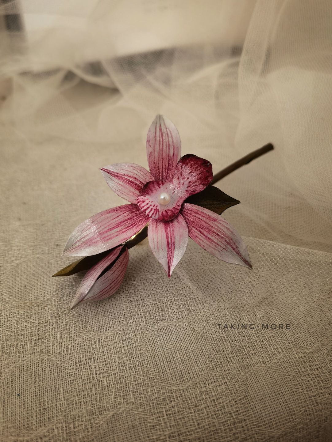 Cowhide Orchid Brooch