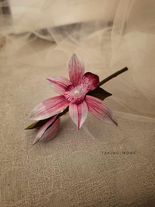 Cowhide Orchid Brooch