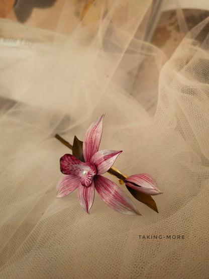 Cowhide Orchid Brooch
