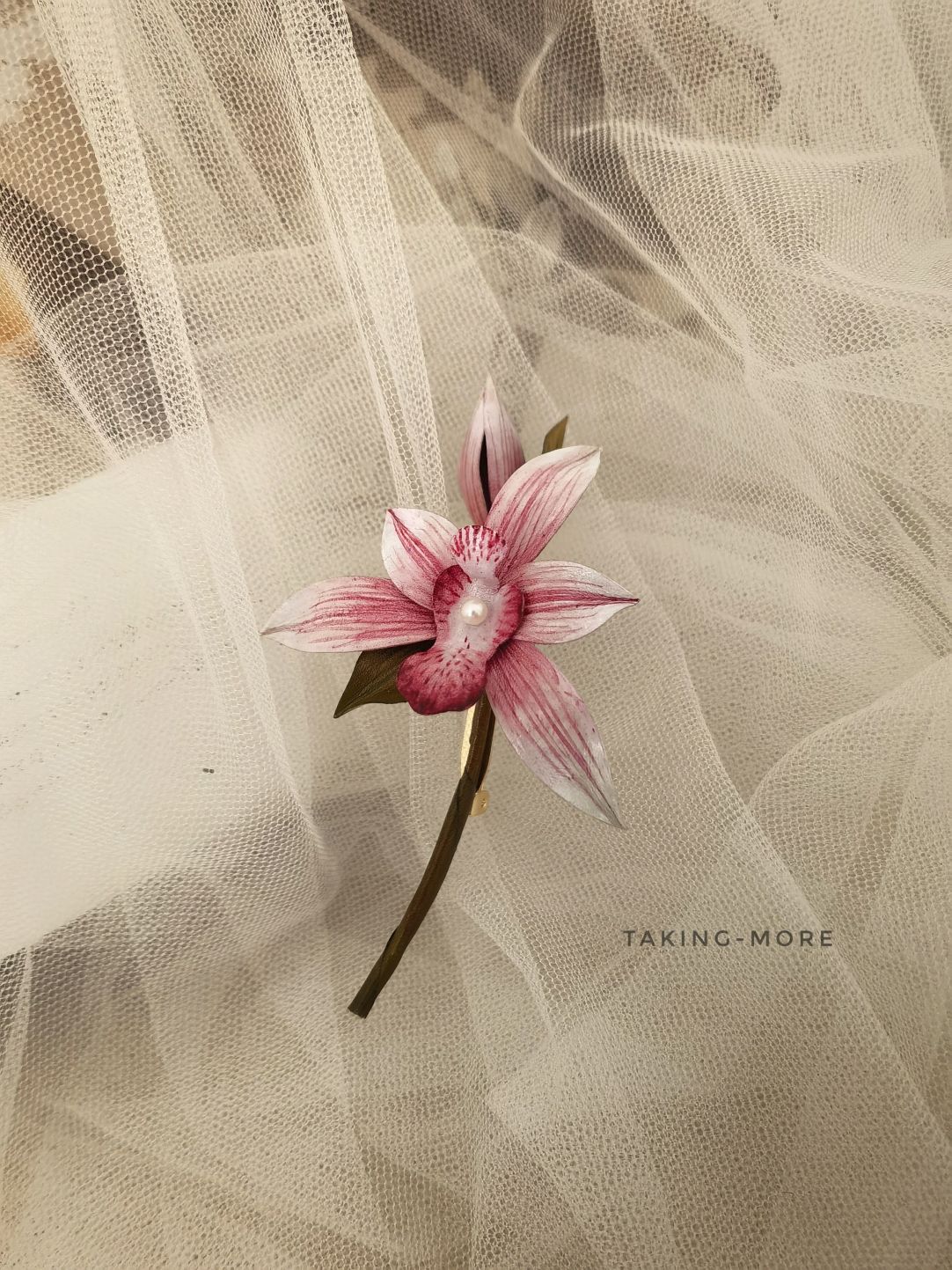 Cowhide Orchid Brooch