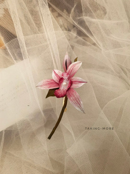Cowhide Orchid Brooch