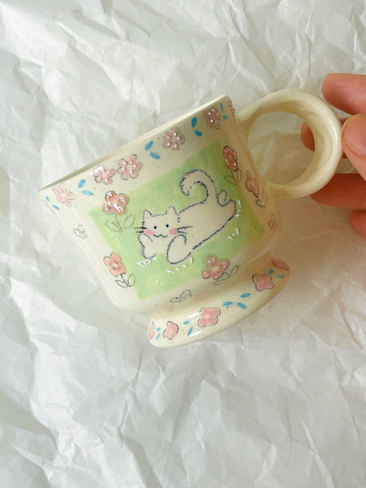 Cozy Garden Cat Ceramic Mug