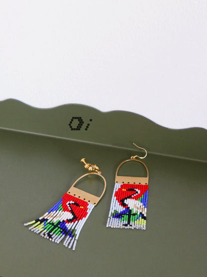Crane Pattern MIYUKI Beaded Earrings
