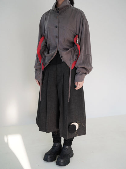 Creative Gray-Red Drawstring Outerwear