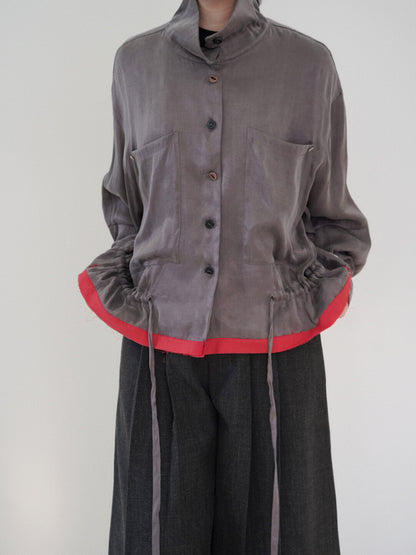 Creative Gray-Red Drawstring Outerwear