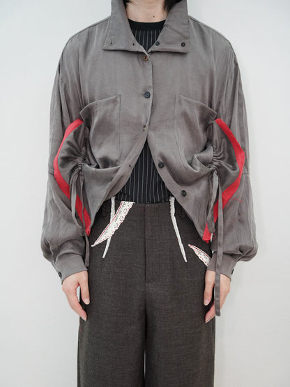 Creative Gray-Red Drawstring Outerwear