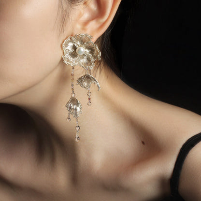 Crochet Hawthorn Flowers Tassel Earrings