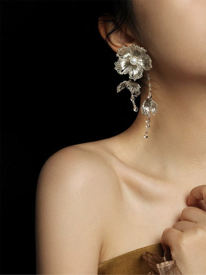 Crochet Hawthorn Flowers Tassel Earrings