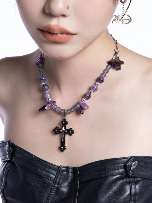Cross Charm Amethyst Necklace