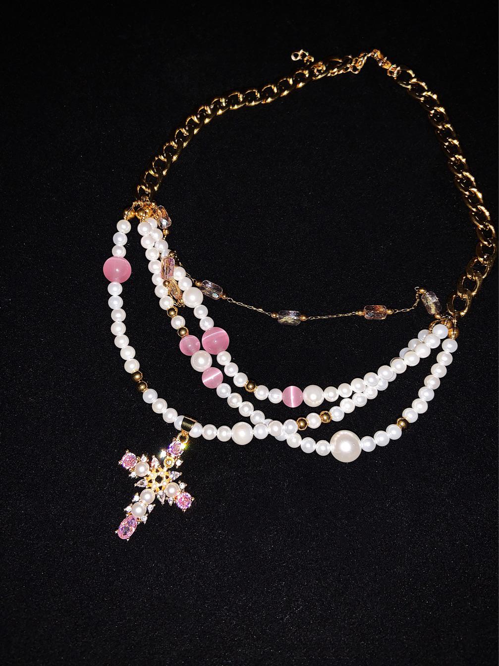 Cross Pendant Layered Choker Necklace