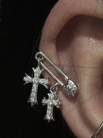 Cross Pin Threaded Screw Flat Black Earring