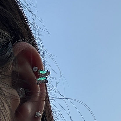 Crystal Butterfly Threaded Screw Flat Black Earring