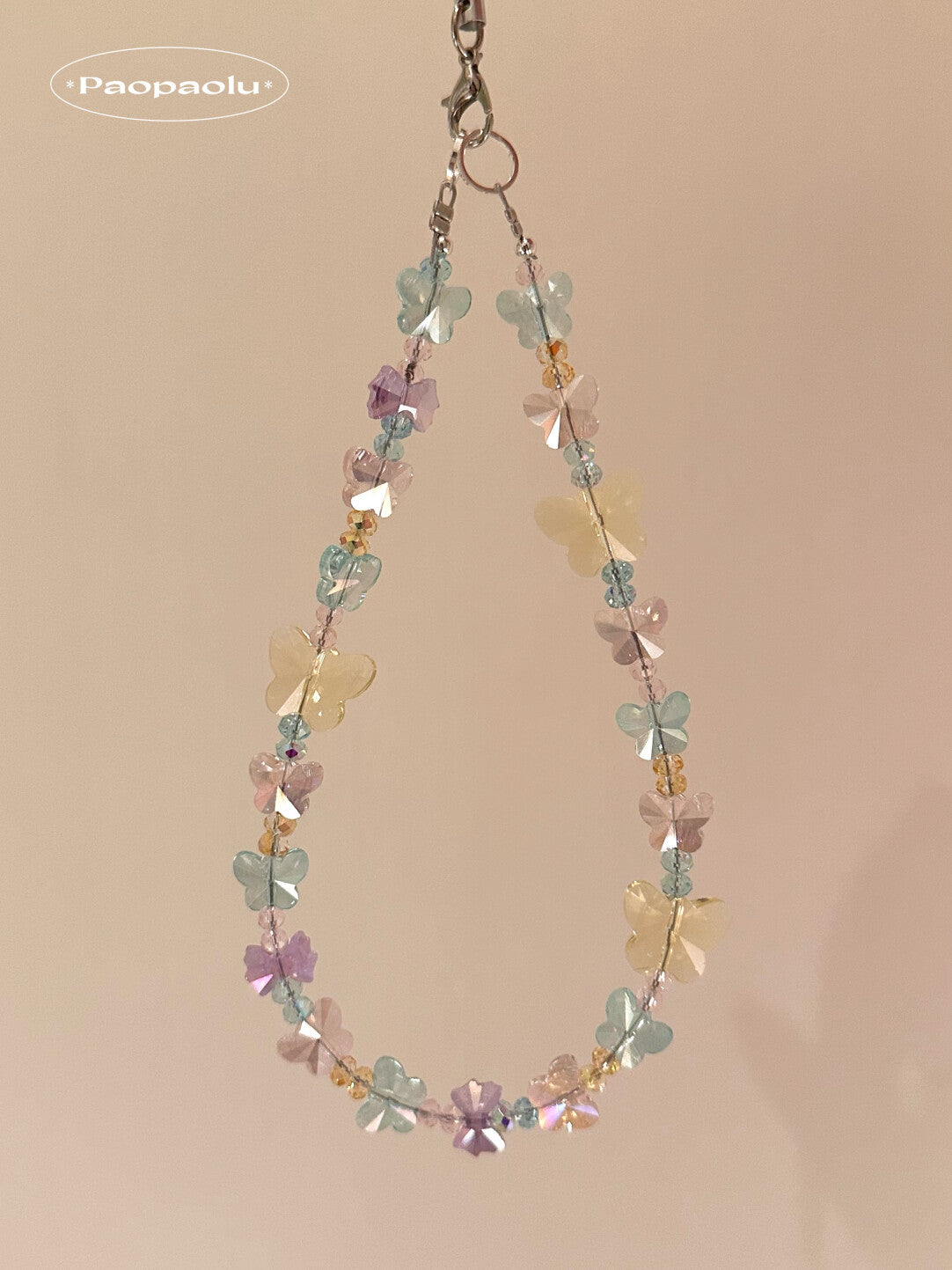 Crystal Colorful Butterfly Beaded Phone Charm