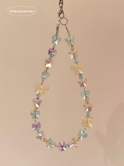 Crystal Colorful Butterfly Beaded Phone Charm
