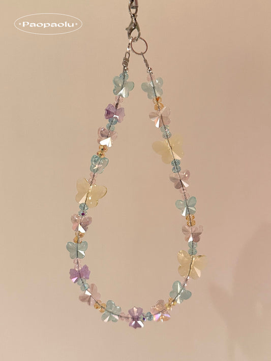 Crystal Colorful Butterfly Beaded Phone Charm
