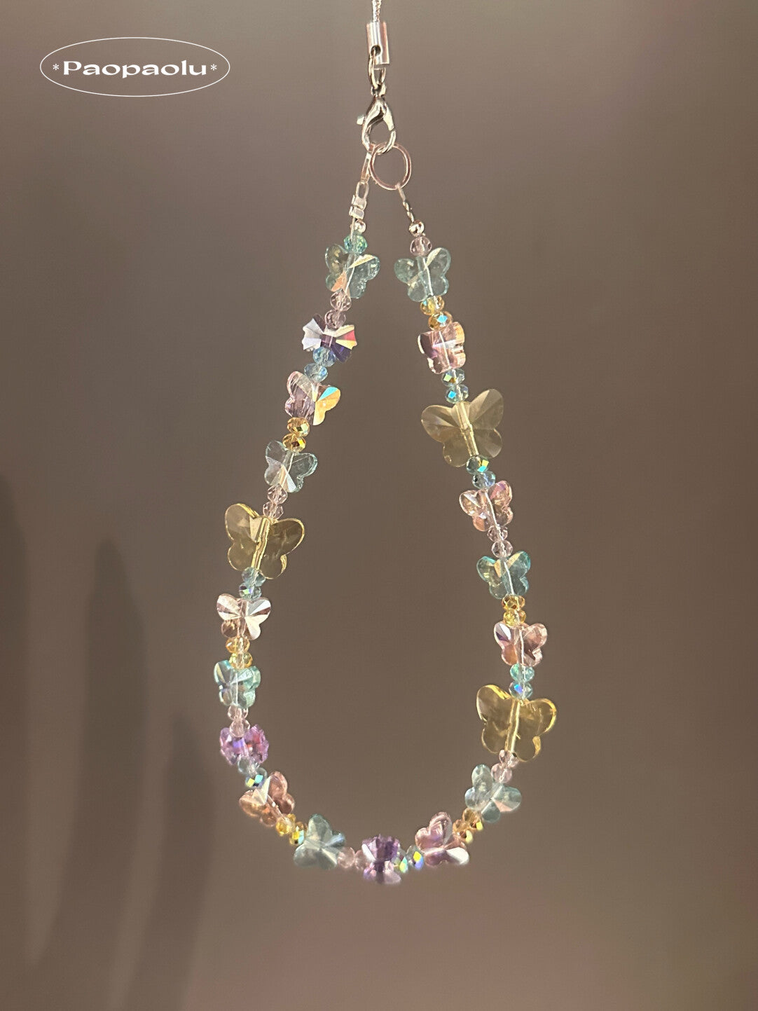 Crystal Colorful Butterfly Beaded Phone Charm