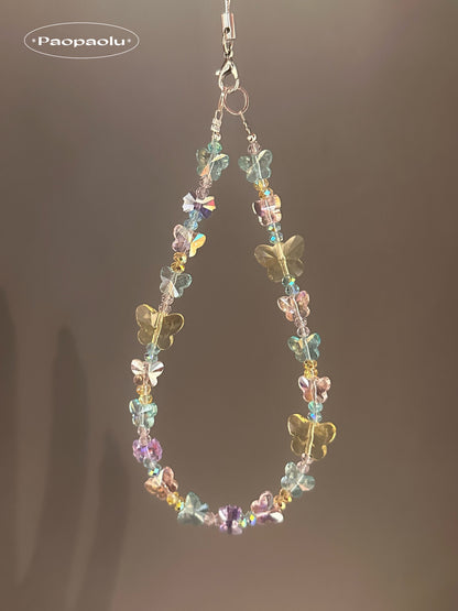 Crystal Colorful Butterfly Beaded Phone Charm