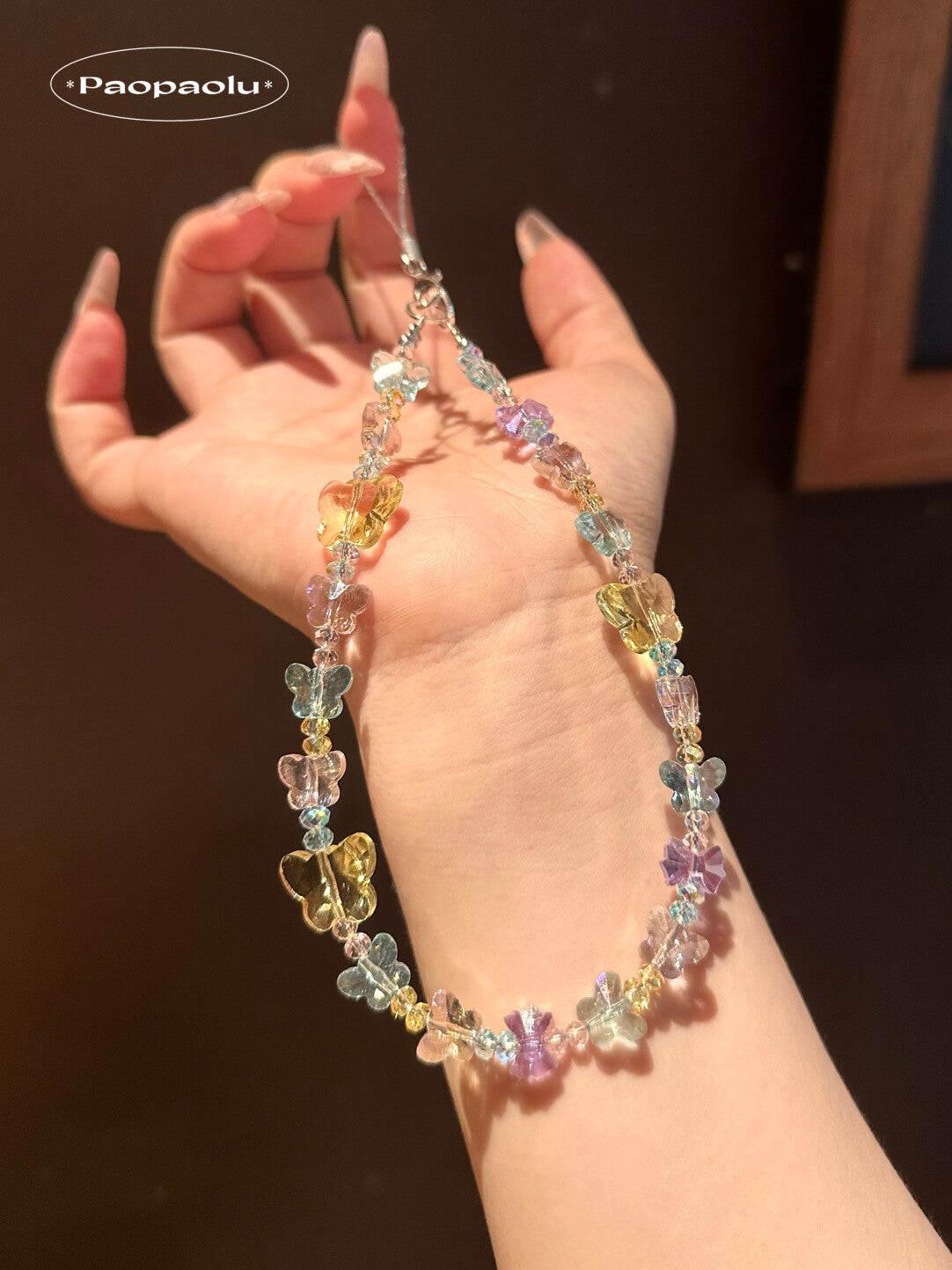 Crystal Colorful Butterfly Beaded Phone Charm
