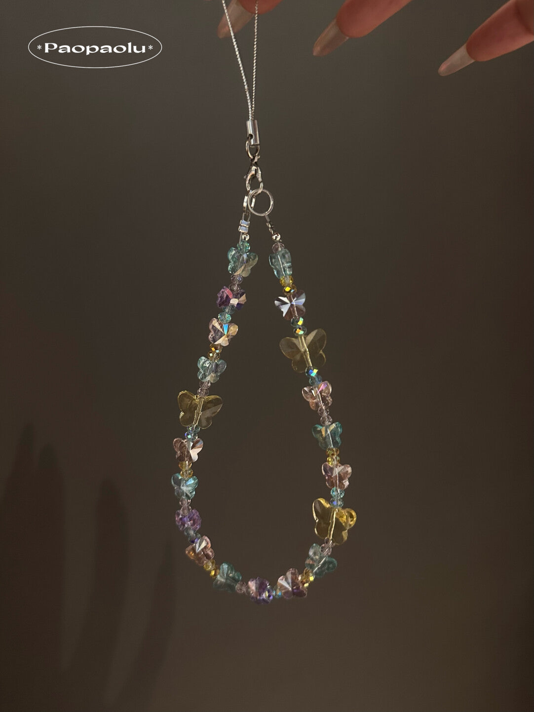 Crystal Colorful Butterfly Beaded Phone Charm