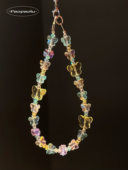 Crystal Colorful Butterfly Beaded Phone Charm