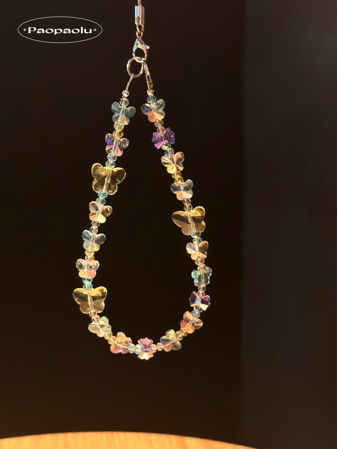 Crystal Colorful Butterfly Beaded Phone Charm