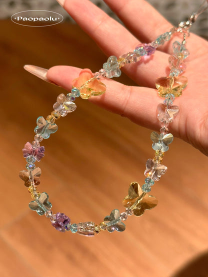 Crystal Colorful Butterfly Beaded Phone Charm