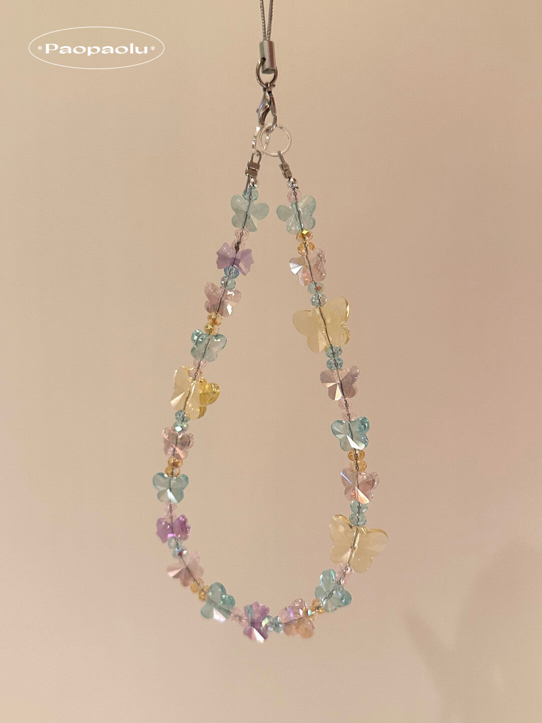Crystal Colorful Butterfly Beaded Phone Charm
