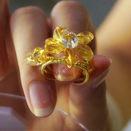 Crystal Flower Open-end Ring